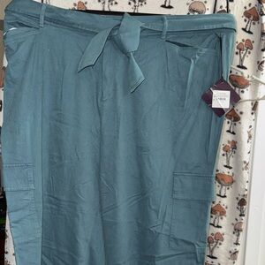 Teal Cargo pants with Tie Waist